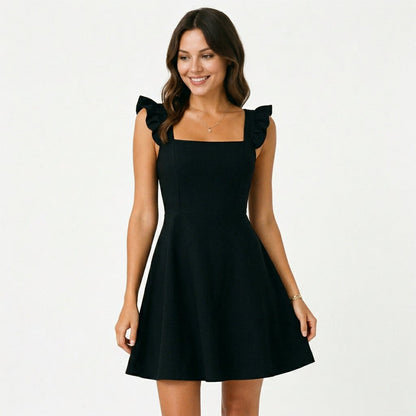 Women's Fit & Flare Mini Dress with Ruffle Straps