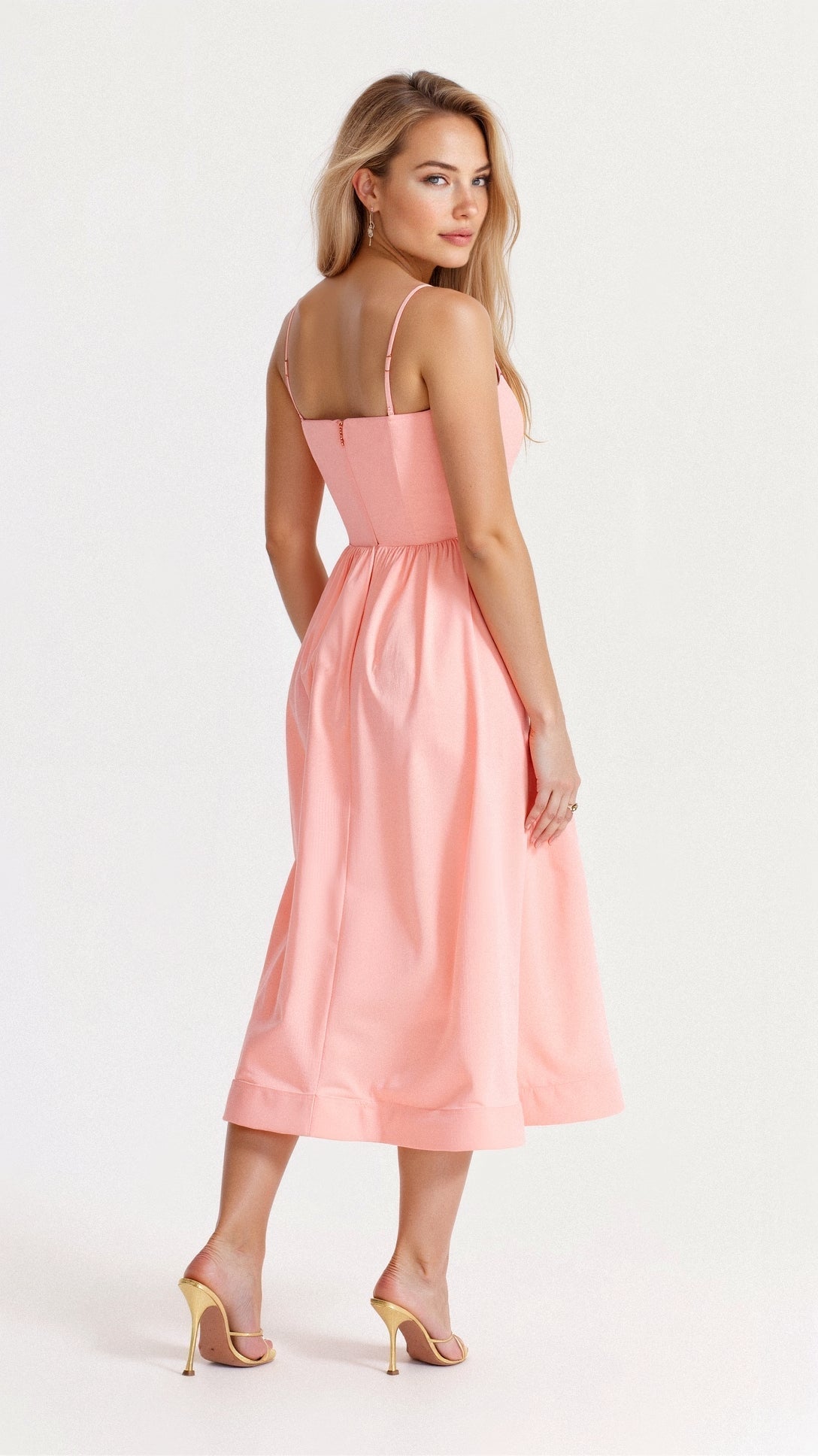Women’s Satin Midi Evening Dress – Luxurious Flowing Charmeuse Crepe Georgette Spaghetti Strap Dress