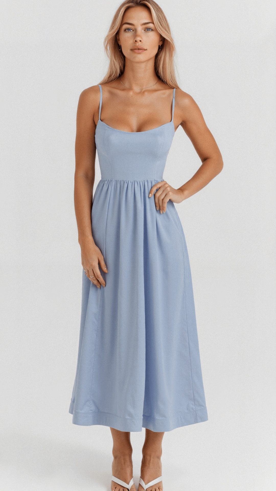 Women’s Satin Midi Evening Dress – Luxurious Flowing Charmeuse Crepe Georgette Spaghetti Strap Dress