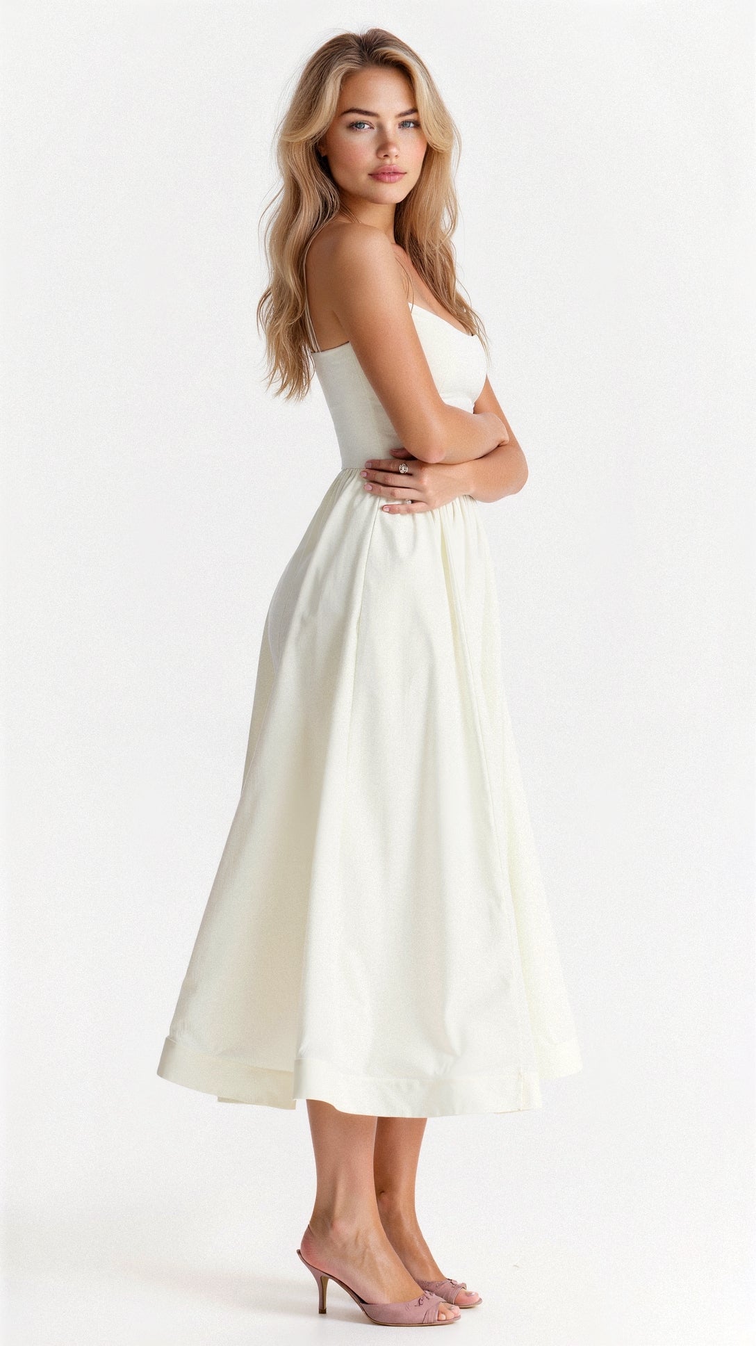 Women’s Satin Midi Evening Dress – Luxurious Flowing Charmeuse Crepe Georgette Spaghetti Strap Dress