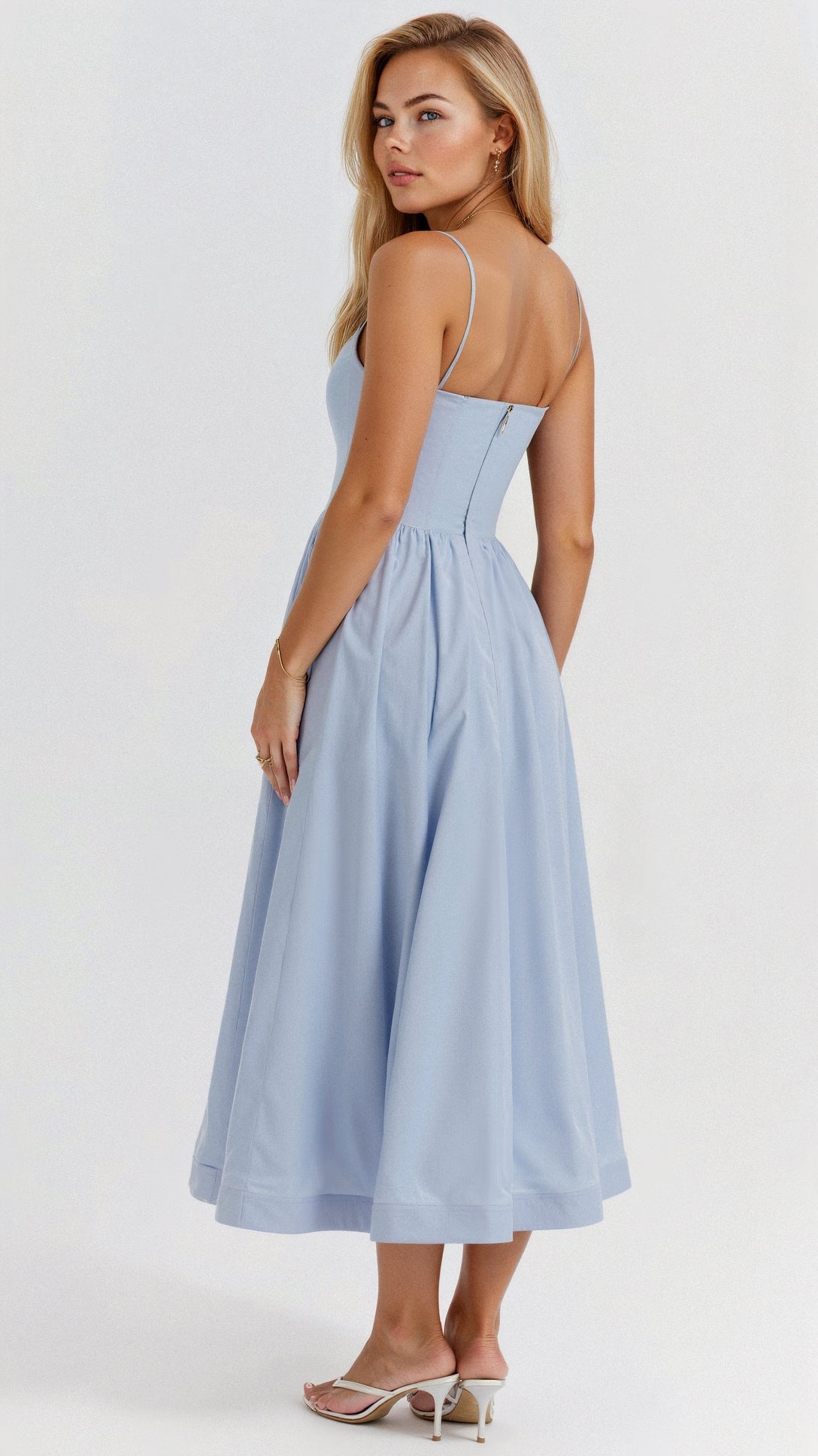 Women’s Satin Midi Evening Dress – Luxurious Flowing Charmeuse Crepe Georgette Spaghetti Strap Dress