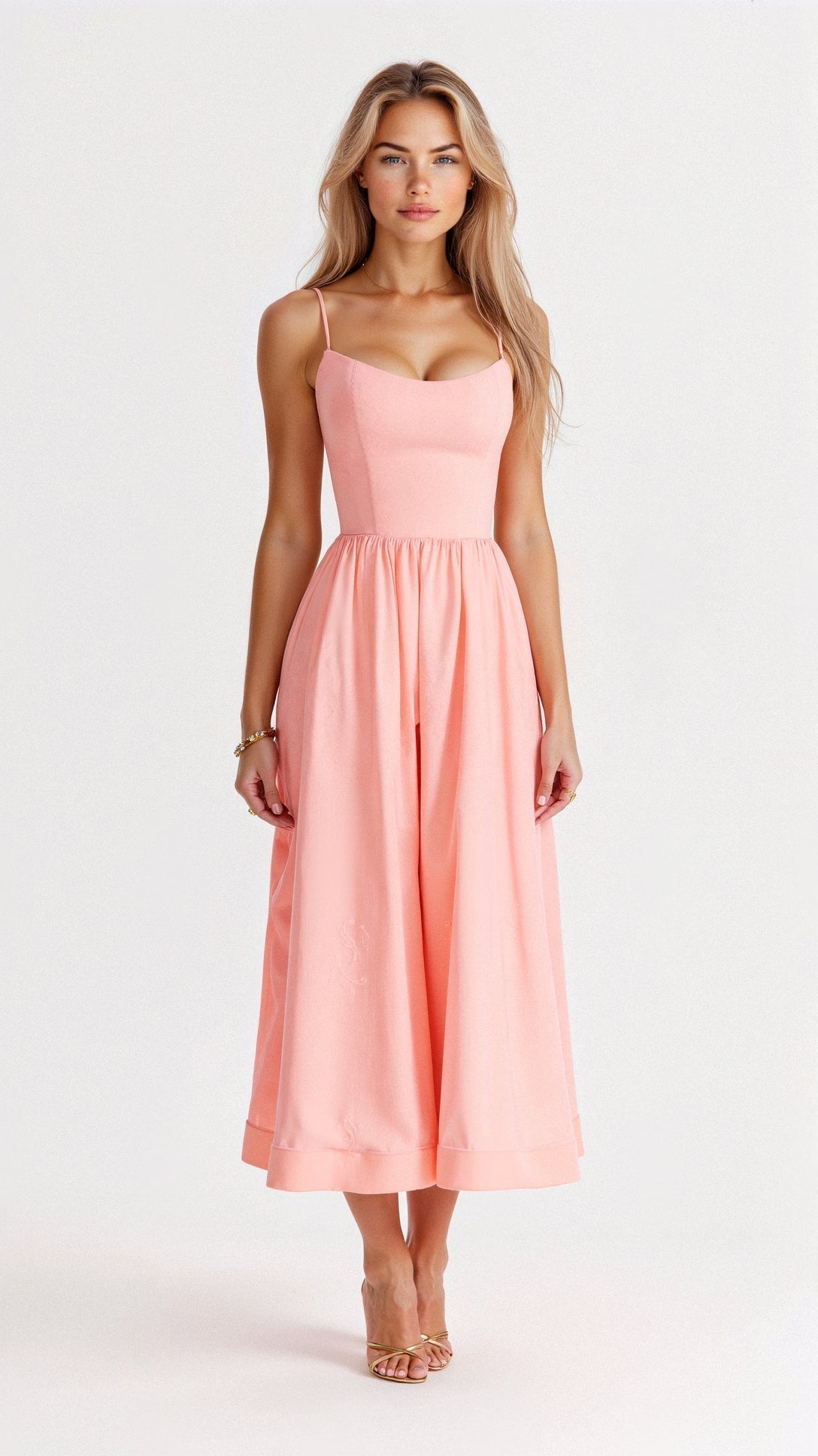 Women’s Satin Midi Evening Dress – Luxurious Flowing Charmeuse Crepe Georgette Spaghetti Strap Dress