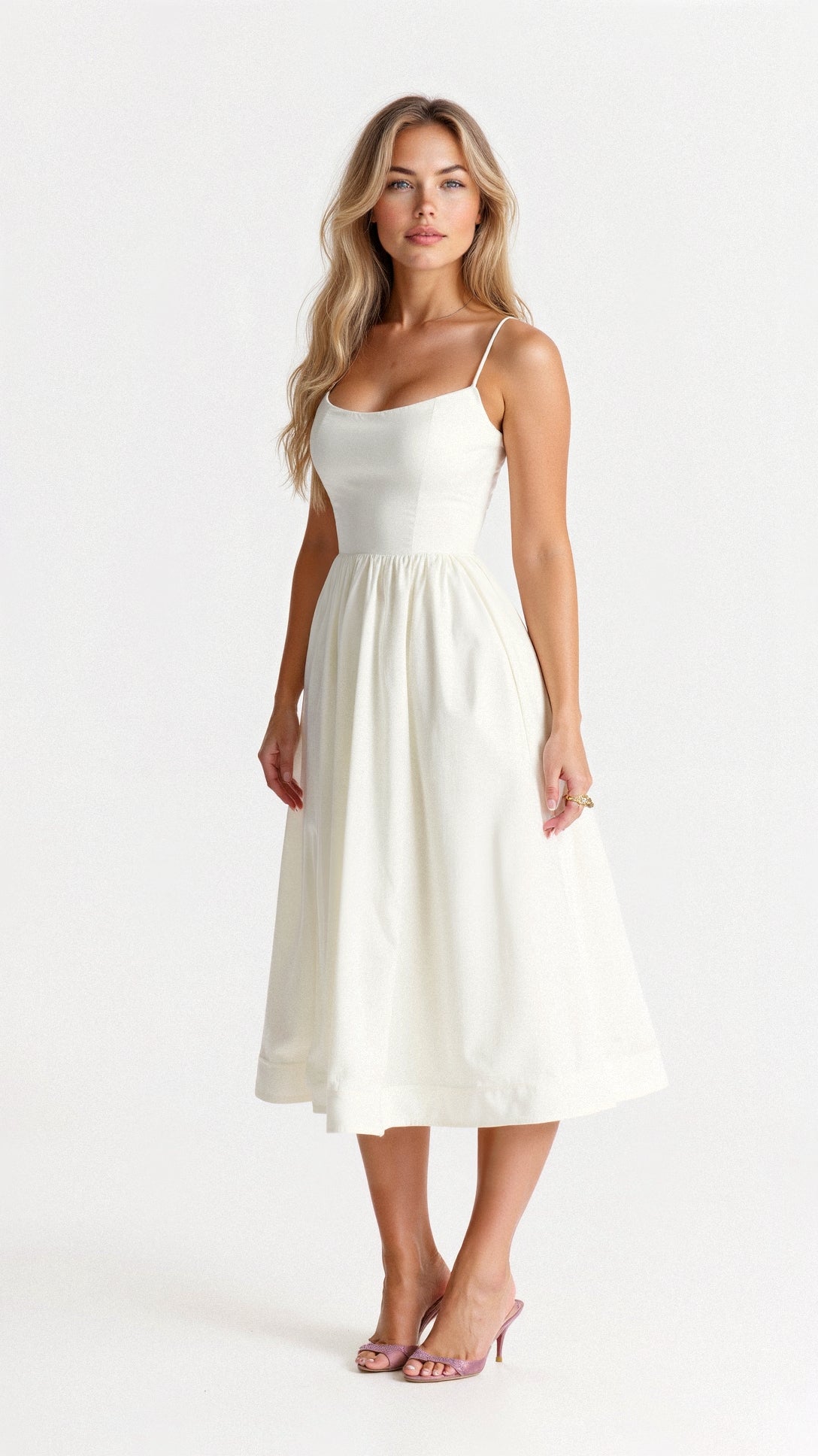 Women’s Satin Midi Evening Dress – Luxurious Flowing Charmeuse Crepe Georgette Spaghetti Strap Dress