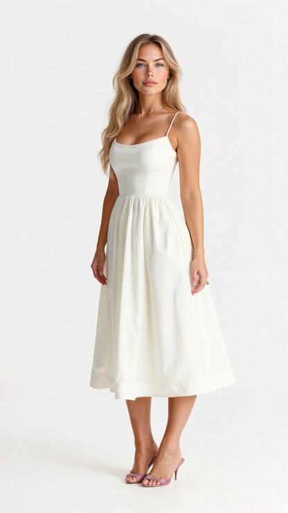 Women’s Satin Midi Evening Dress – Luxurious Flowing Charmeuse Crepe Georgette Spaghetti Strap Dress
