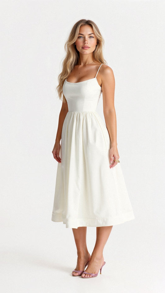 Women’s Satin Midi Evening Dress – Luxurious Flowing Charmeuse Crepe Georgette Spaghetti Strap Dress