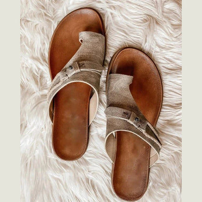 Women's Flat Toe Ring Sandals with Slip-On Design and Boho Style