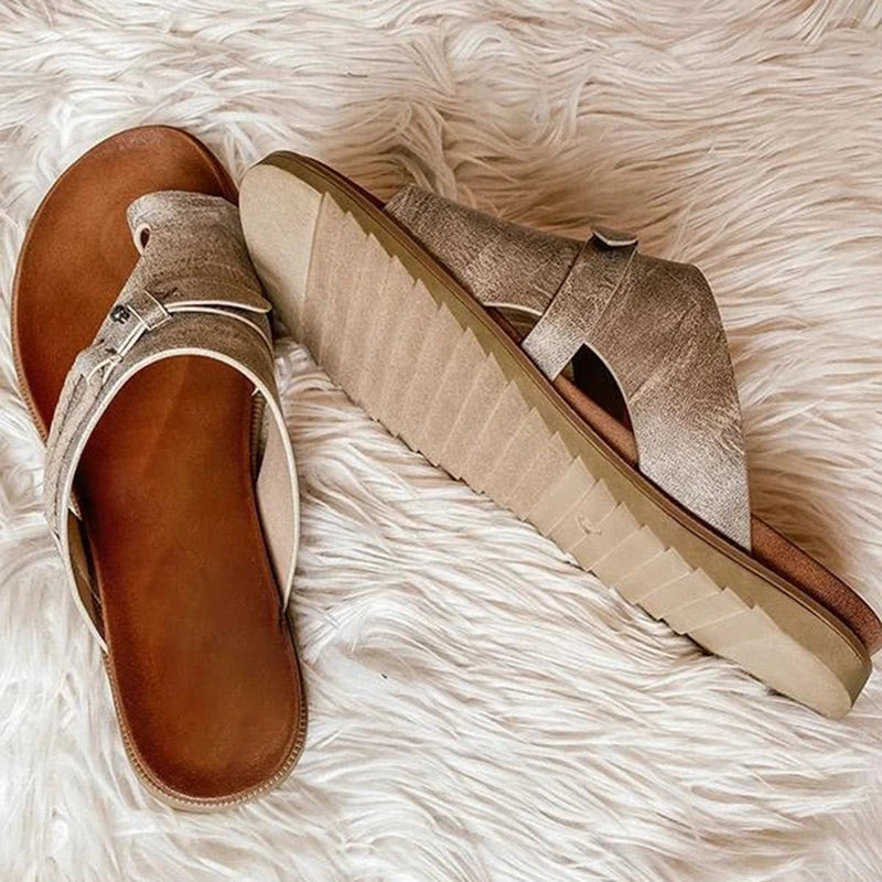 Women's Flat Toe Ring Sandals with Slip-On Design and Boho Style