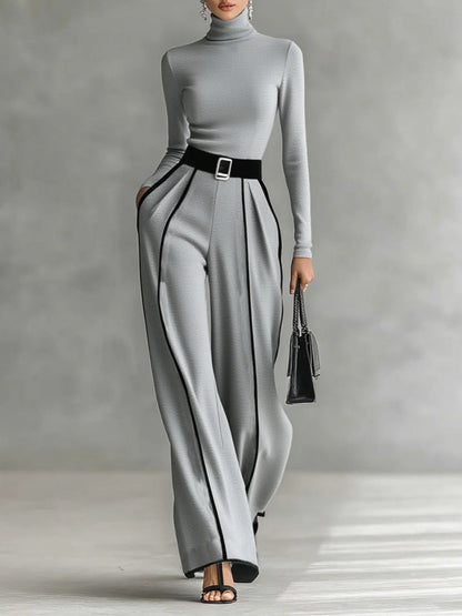 Cassidy | High-Neck Top with Wide-Leg Trousers and Belt