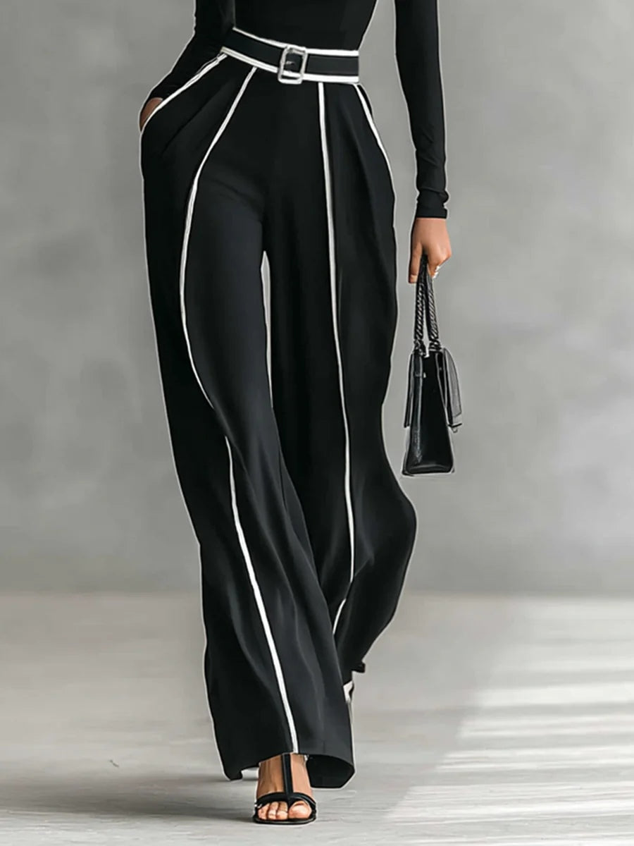 Cassidy | High-Neck Top with Wide-Leg Trousers and Belt