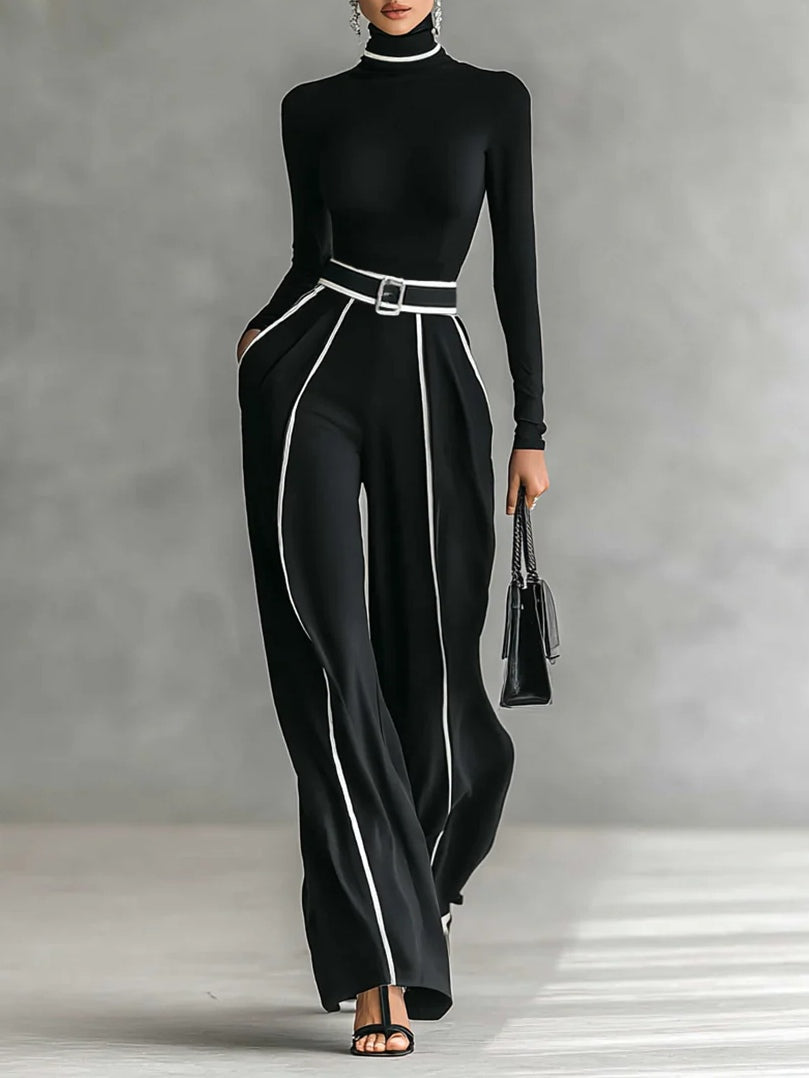 Cassidy | High-Neck Top with Wide-Leg Trousers and Belt