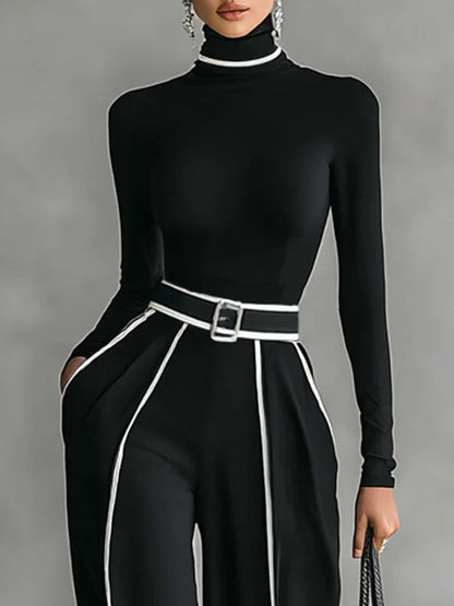 Cassidy | High-Neck Top with Wide-Leg Trousers and Belt