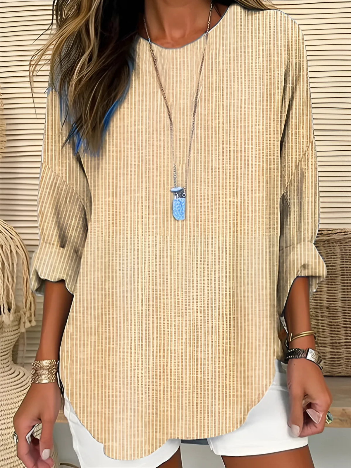 Women's Striped Blouse with Short Sleeves and Breathable Fabric