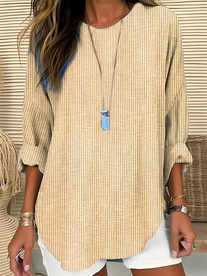 Women's Striped Blouse with Short Sleeves and Breathable Fabric