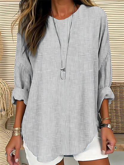 Women's Striped Blouse with Short Sleeves and Breathable Fabric