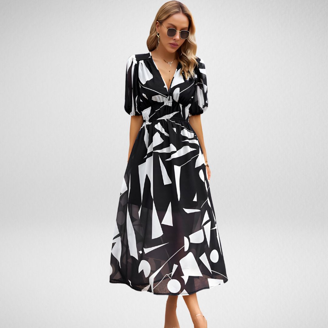 Women's V Neck Flowy Dress with Adjustable Straps and Lightweight Fabric