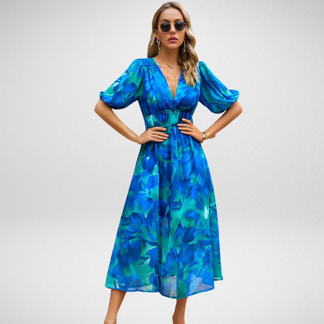 Women's V Neck Flowy Dress with Adjustable Straps and Lightweight Fabric