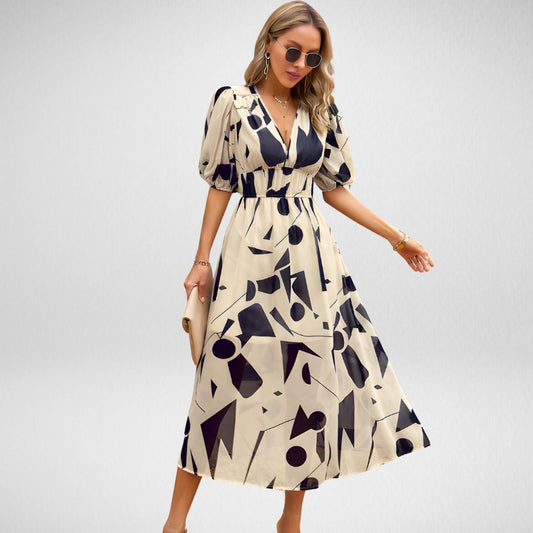 Women's V Neck Flowy Dress with Adjustable Straps and Lightweight Fabric