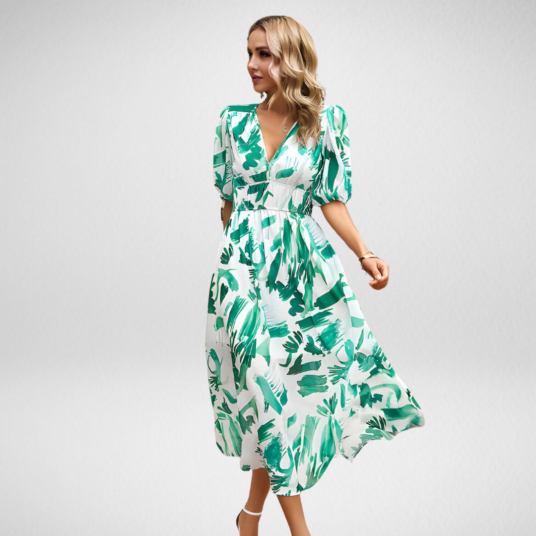 Women's V Neck Flowy Dress with Adjustable Straps and Lightweight Fabric