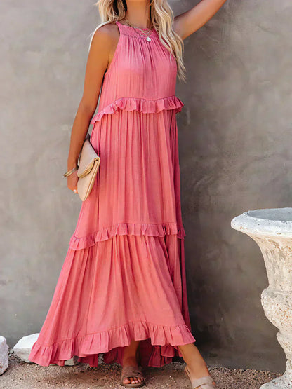 Women's Sleeveless Dress with Ruffles and Flowy Design