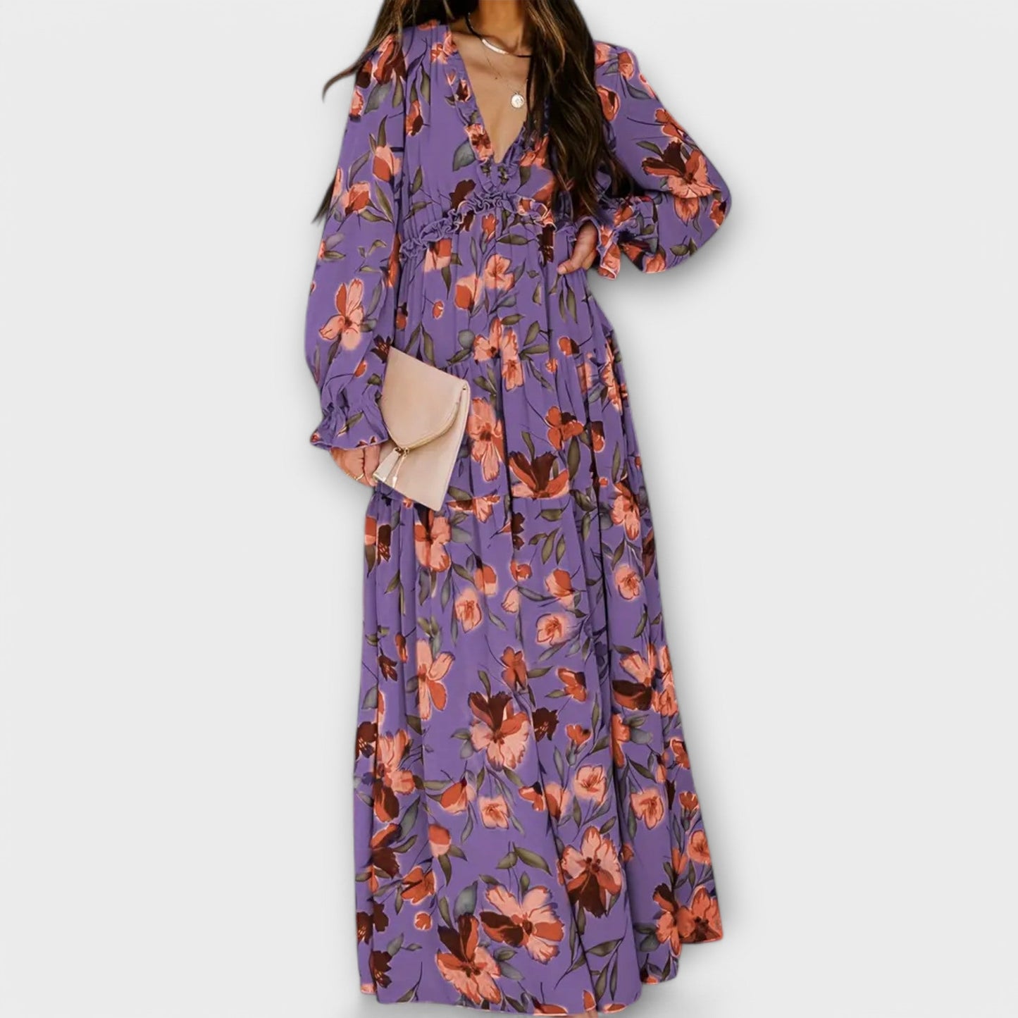 Effortless Floral V-Neck Lightweight Georgette Maxi Dress With Flowing Silhouette