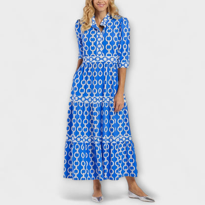 Elegant Smoothing Waistline Chain Pattern Tiered Silhouette Exquisite Midi Dress