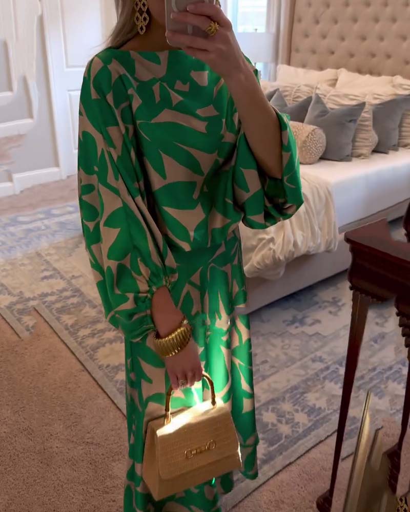 Jasmine | Two-Piece Printed Set with Lantern Sleeves