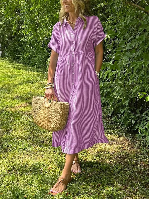 Women's Button-Up Shirt with Striped Pattern and Classic Fit