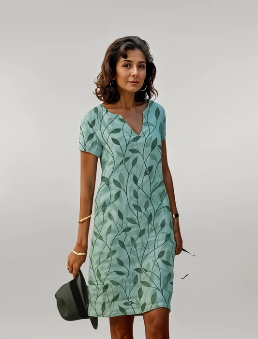 Women's Casual Dress with A-Line Cut and Short Sleeves