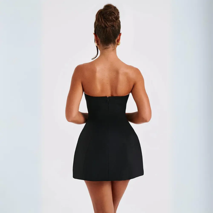 Chic Strapless Silhouette Curve Hugging Stretch Jersey Mini Dress Nightlife