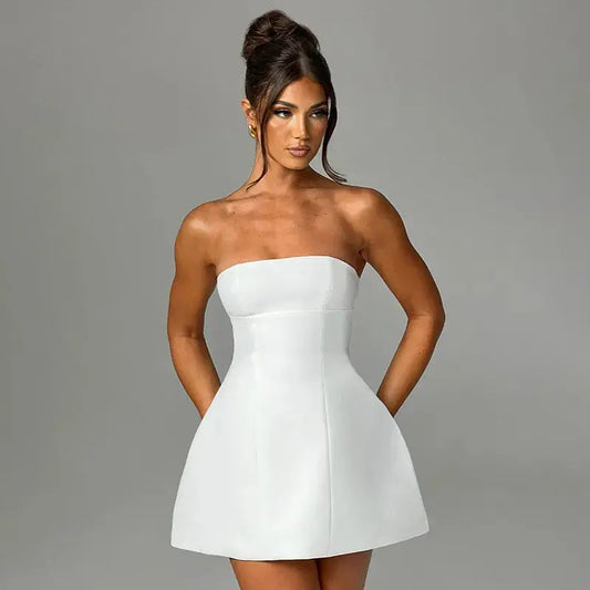 Chic Strapless Silhouette Curve Hugging Stretch Jersey Mini Dress Nightlife