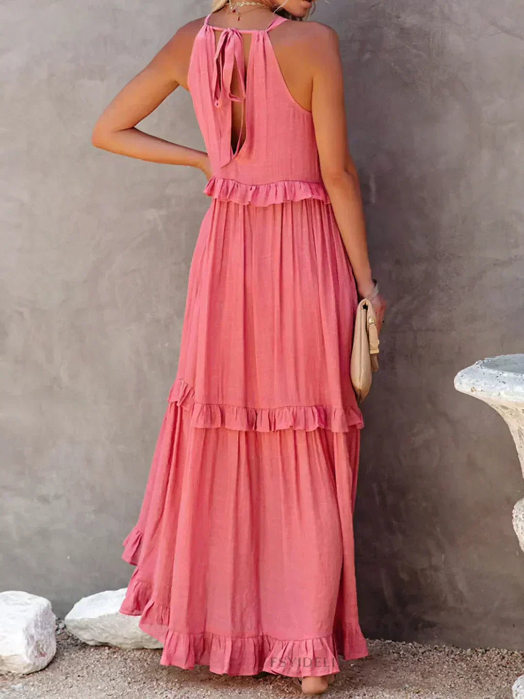 Women's Sleeveless Dress with Ruffles and Flowy Design