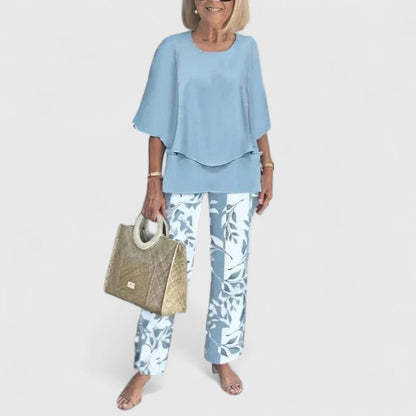 Demi | Floral Print Top with Wide-Leg Trousers Set