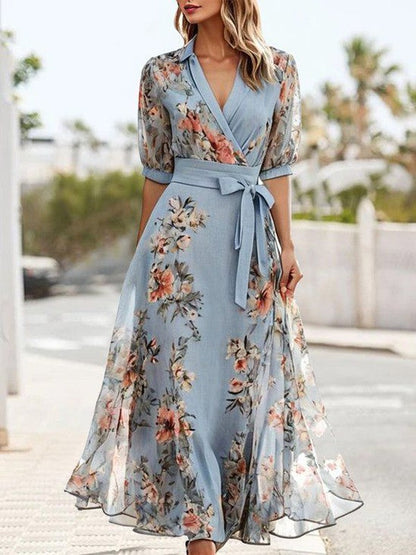 Women's V-Neck Midi Dress with Flattering Cut and Versatile Style