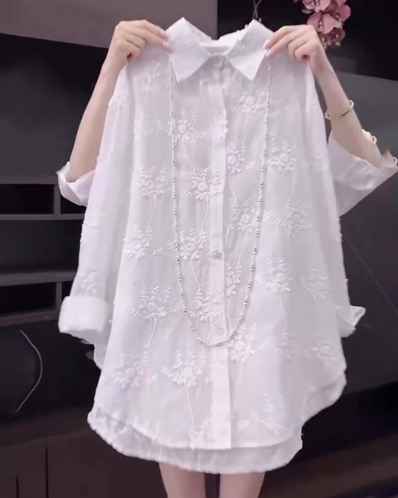 Women's Floral Shirt with Dropped Shoulders and Lightweight Fabric