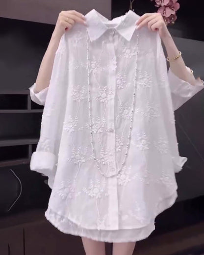Women's Floral Shirt with Dropped Shoulders and Lightweight Fabric