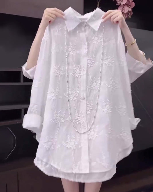 Women's Floral Shirt with Dropped Shoulders and Lightweight Fabric
