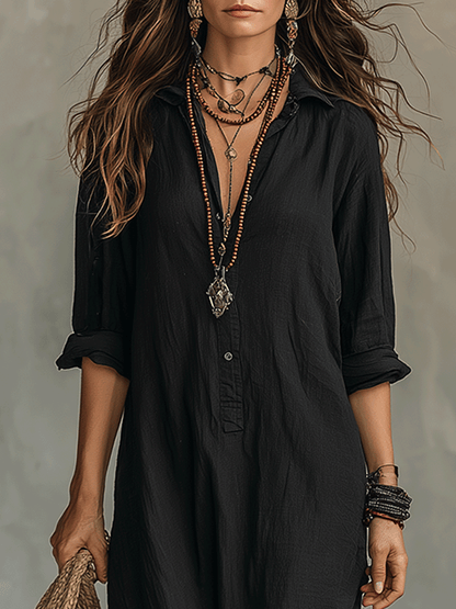 Luxurious Bohemian-Chic Button-Front Maxi In Lightweight Breathable Soft Rayon Dress