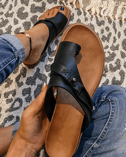 Women's Flat Toe Ring Sandals with Slip-On Design and Boho Style