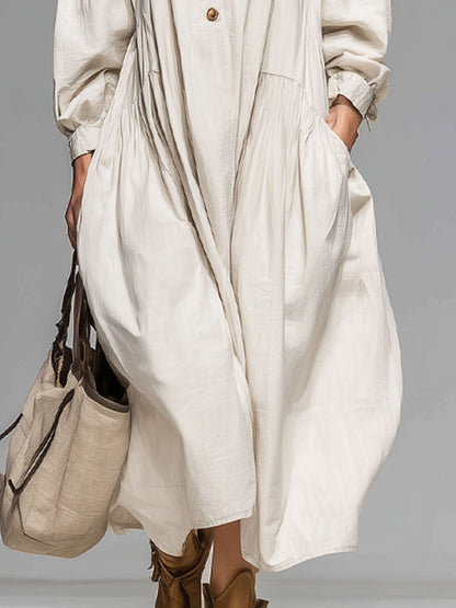 Women’s Cotton Midi Dress – Luxurious Button Front with Spacious Pockets All-Day Comfort Dress