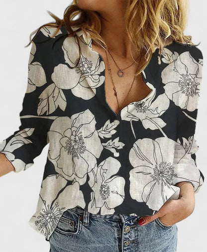 Harper | Women's Linen Button Down Shirt with Lapel Collar