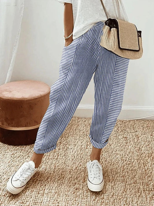 Elodie | Striped Trousers with Relaxed Fit and Elastic Waist