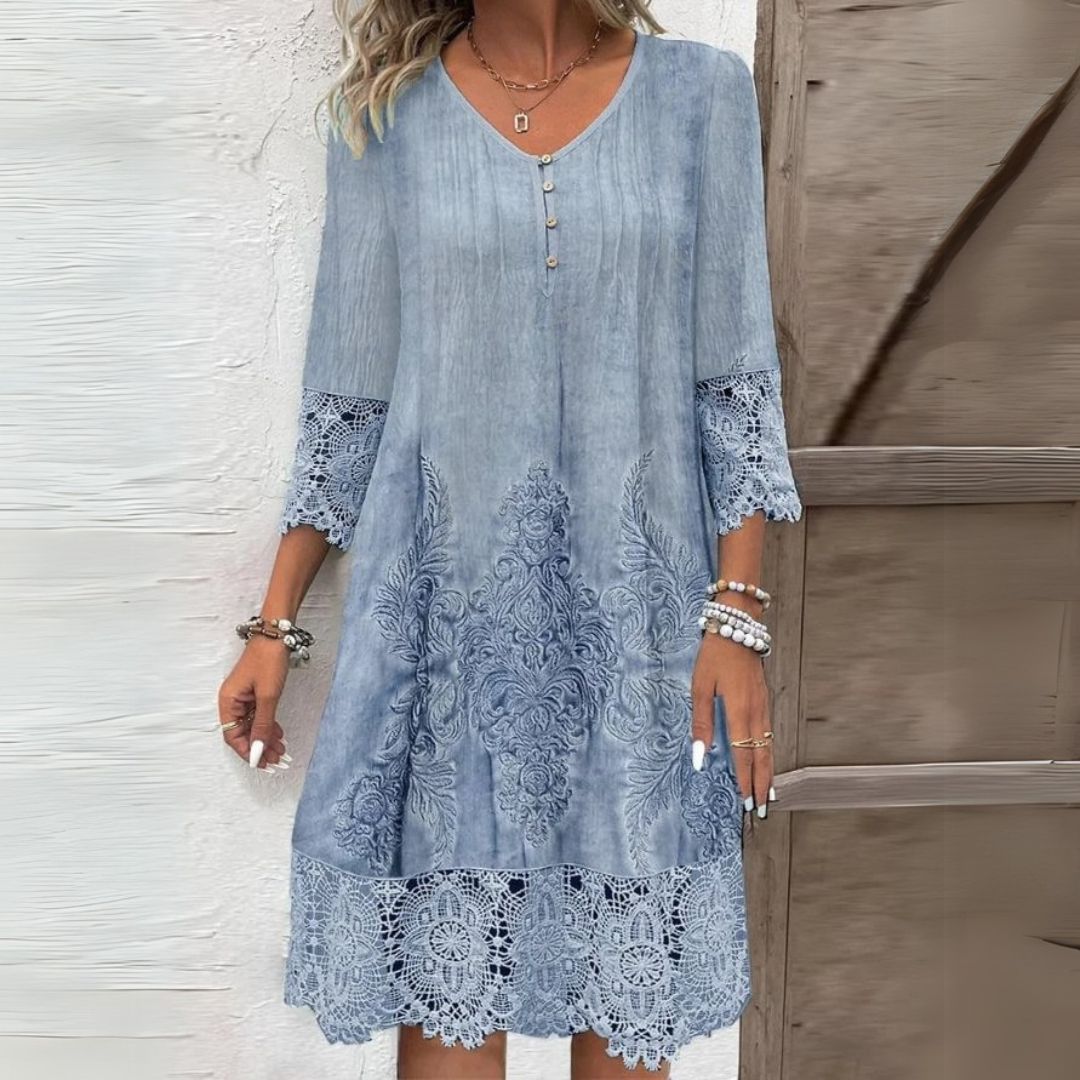 Women’s Floral Print Midi Dress – Elegant Embroidered Premium Fabric Luxurious Extremely Delicate Detail Dress