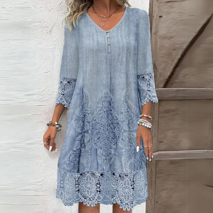 Women’s Floral Print Midi Dress – Elegant Embroidered Premium Fabric Luxurious Extremely Delicate Detail Dress