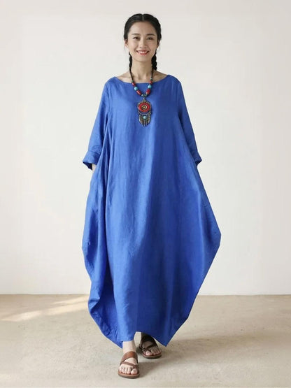 Women's Boho Maxi Dress with 3/4 Sleeves and Flowing Design
