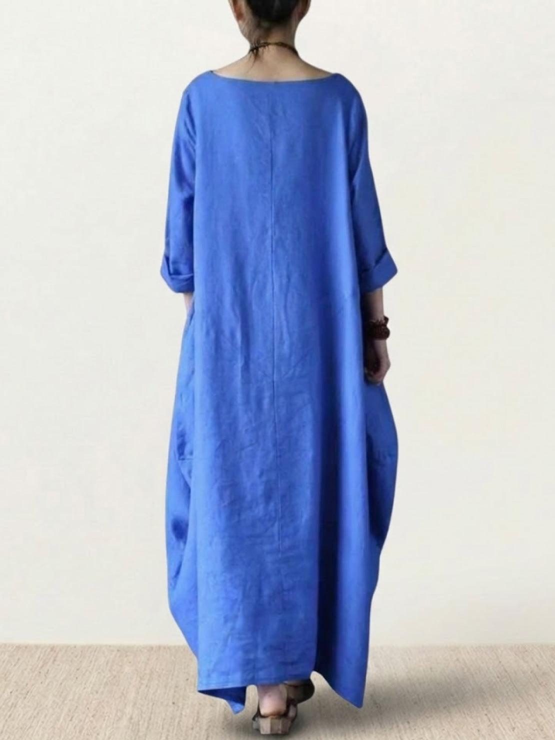 Women's Boho Maxi Dress with 3/4 Sleeves and Flowing Design
