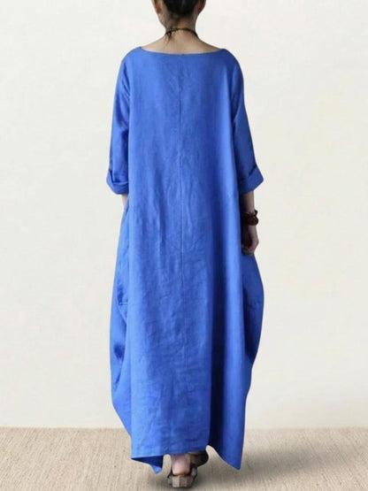 Effortless Boho Oversized Batwing Maxi Couture Cotton Linen Blend Floor Length Dress
