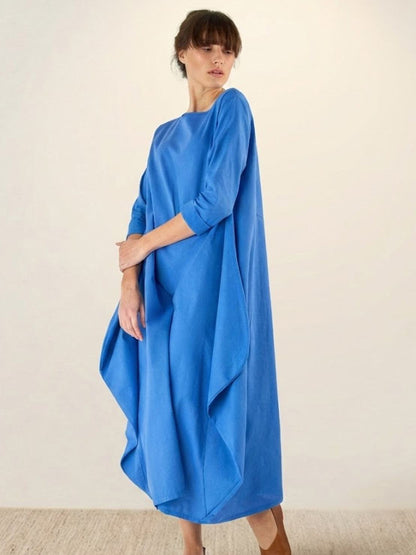 Effortless Boho Oversized Batwing Maxi Couture Cotton Linen Blend Floor Length Dress