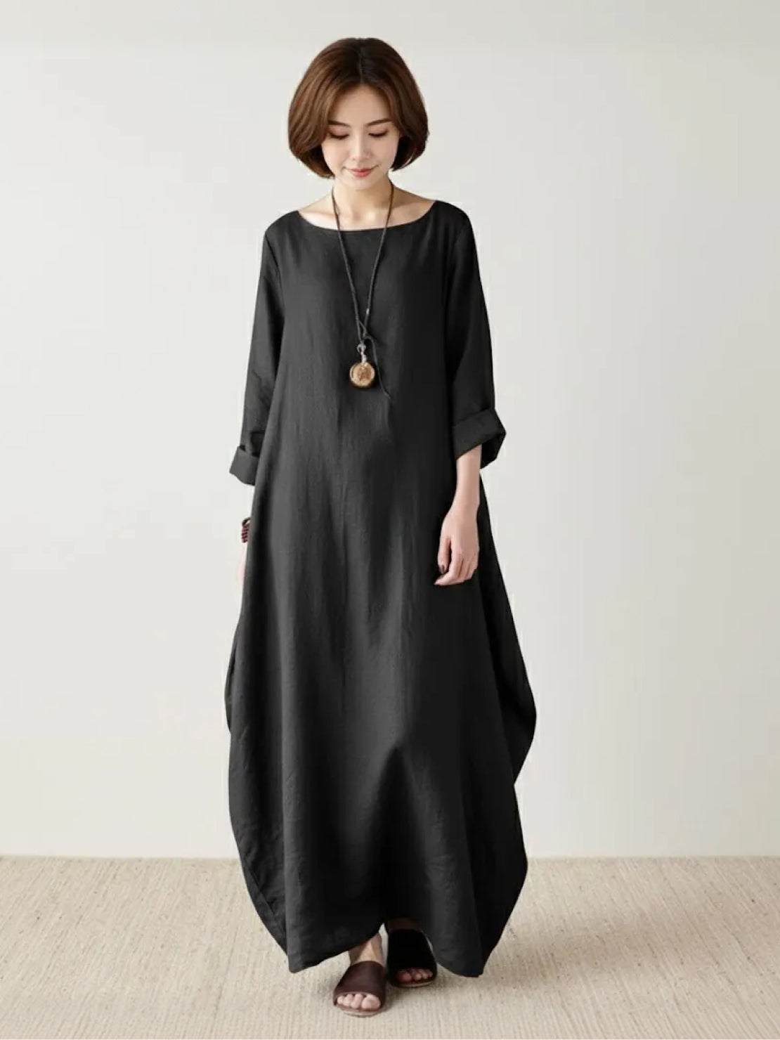 Women's Boho Maxi Dress with 3/4 Sleeves and Flowing Design
