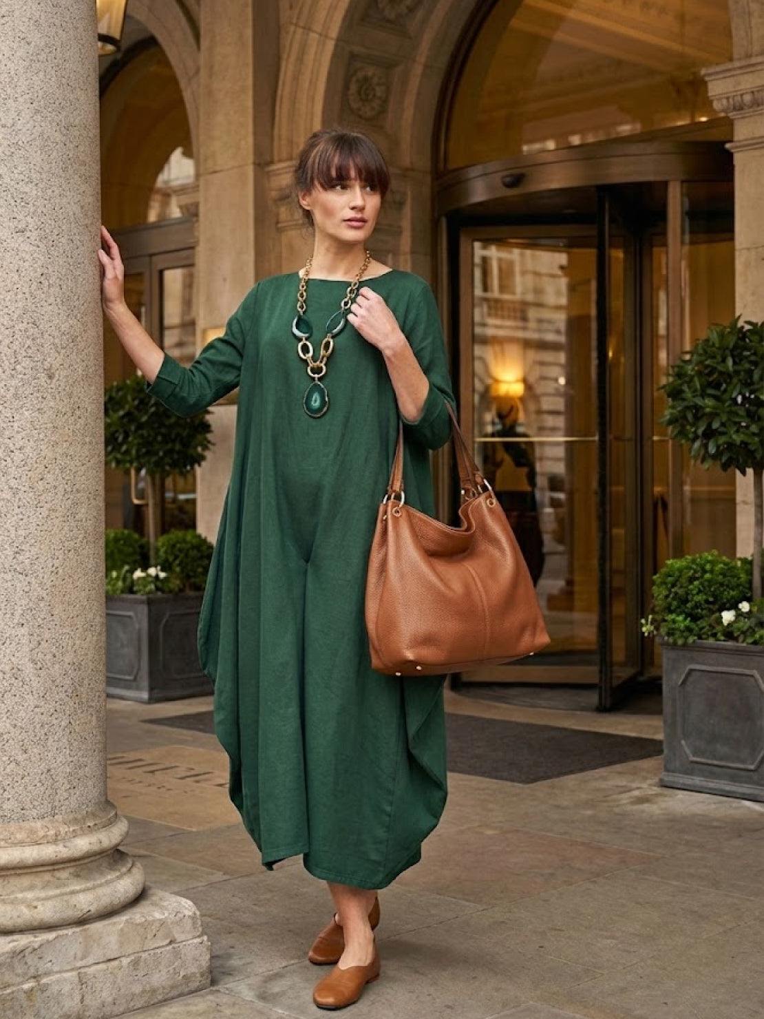 Women's Boho Maxi Dress with 3/4 Sleeves and Flowing Design