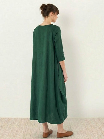Women's Boho Maxi Dress with 3/4 Sleeves and Flowing Design